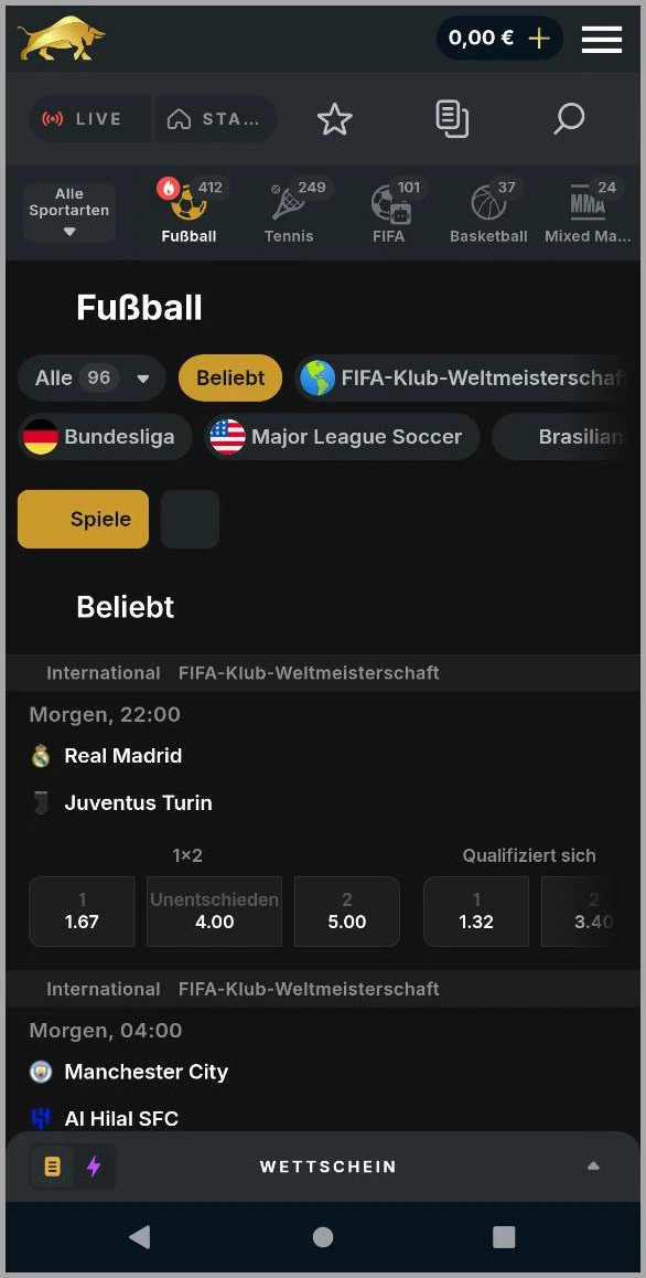 Wetten vor dem Spielbeginn bei Bullcasino einfach platzieren