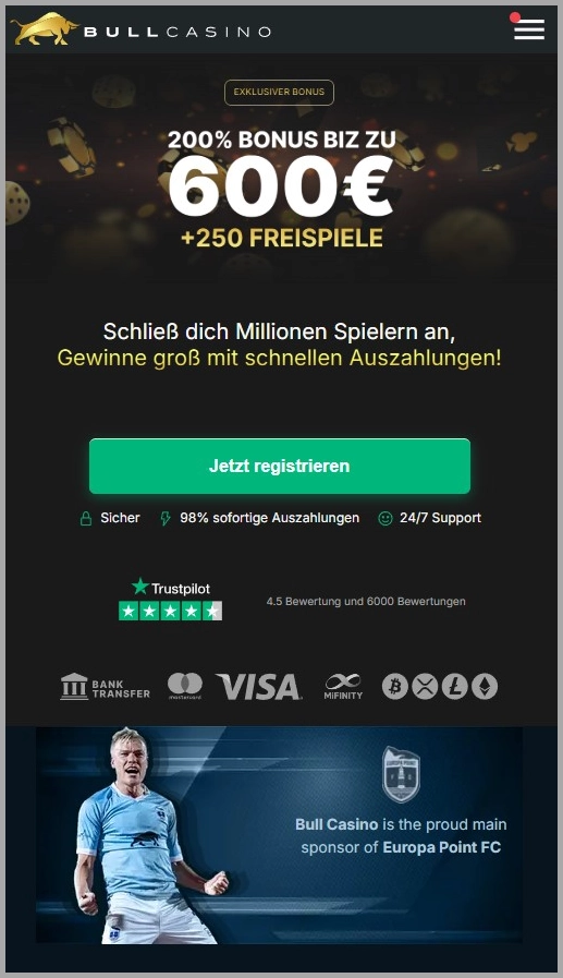 Exklusiver Bullcasino-Willkommensbonus für neue Spieler