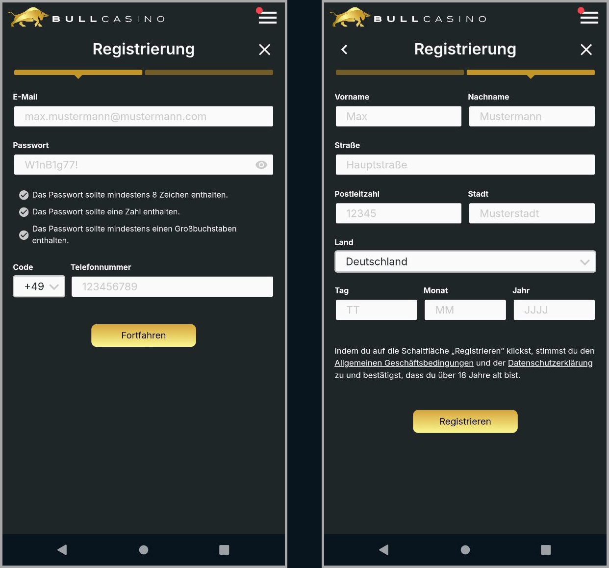 Schnelle und einfache Registrierung im Bullcasino für Neukunden
